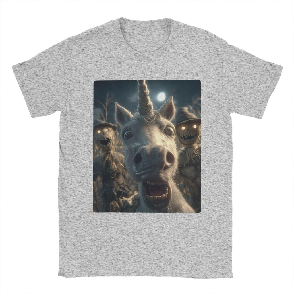 Selfie Funny Unicorn Scarecrows Men T Shirt Halloween Scary Funny Tee Short Sleeve Round Neck T-Shirt Cotton 6XL Merchandise