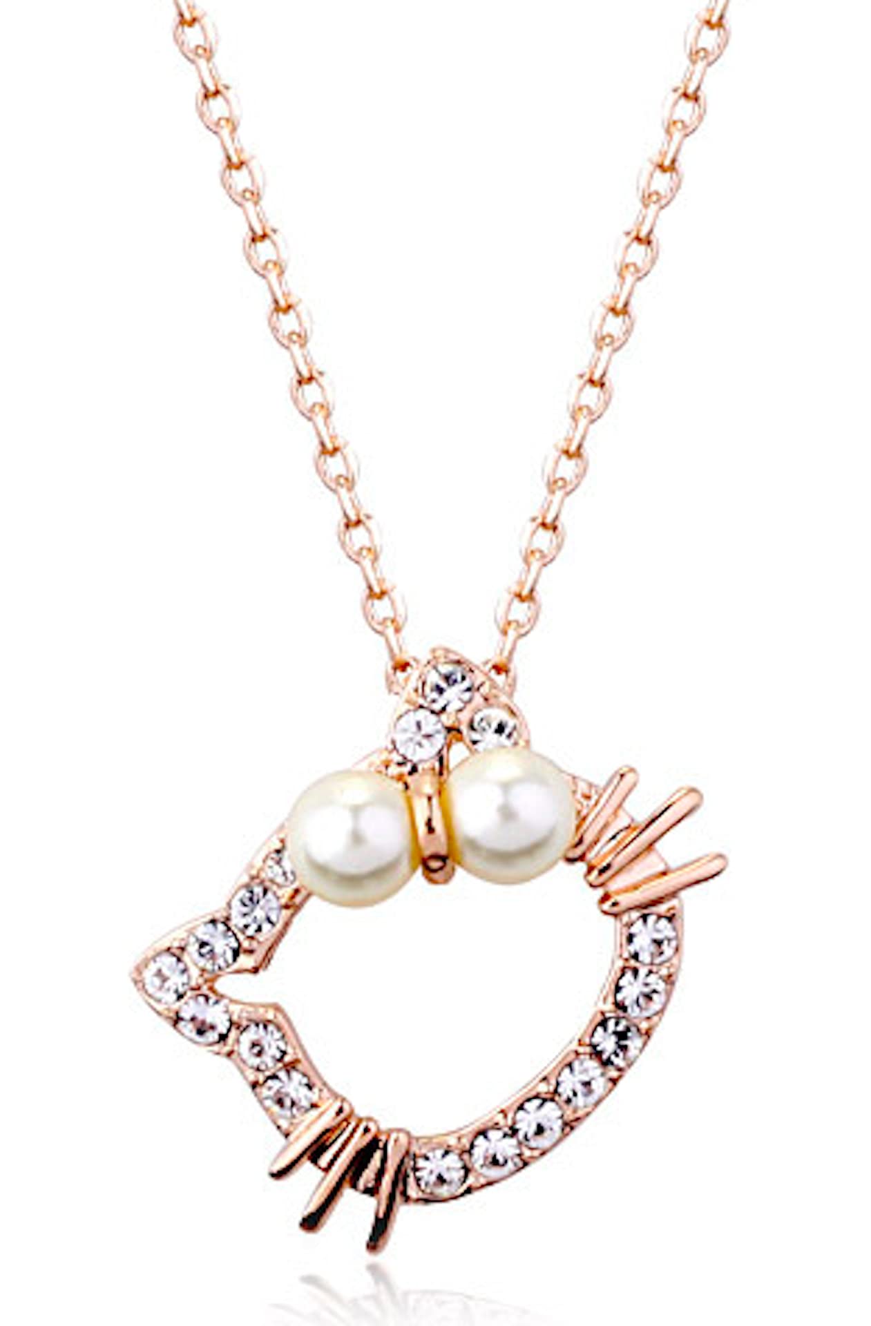 

Cat Kitty Necklace Pendant CZ Diamond 18K Pink Gold GP Gift Present Pouch [Loves] [Velvet-like Included]