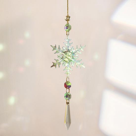 4Pcs/Sets Snowflake Faux Crystal Sun Catcher Decoration Indoor Outdoor Garden Window Hanging Prism Rainbow Maker Ornament Christmas Pendant