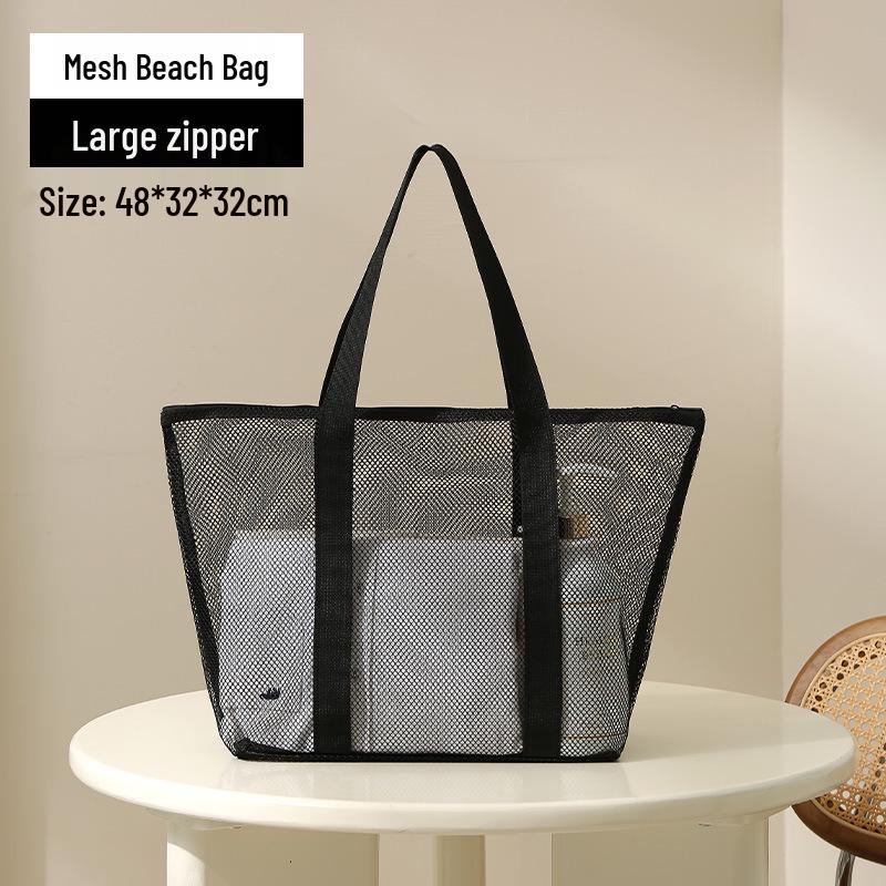 Large Mesh Beach Bag with Compartments - Breathable Gym & Swim Travel Organizer