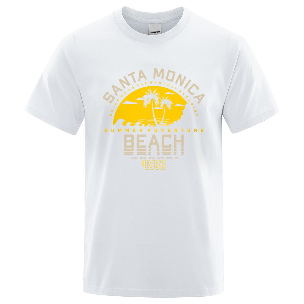 Santa Monica Summer Adventure Beach Estd 1983 Men T-Shirts Cotton Oversized Short Sleeve Loose T-Shirt Breathable Casual Tops