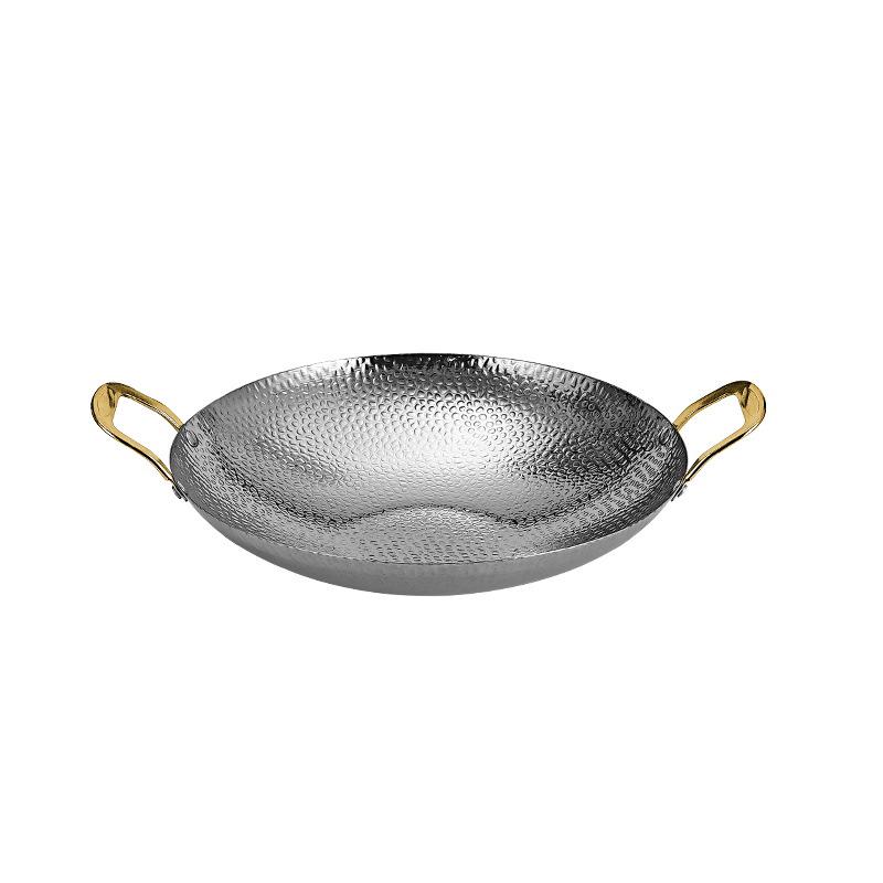 Stainless Steel Snowflake Hammered Wok with Dual Handles for Restaurant Hot Pot & Frying