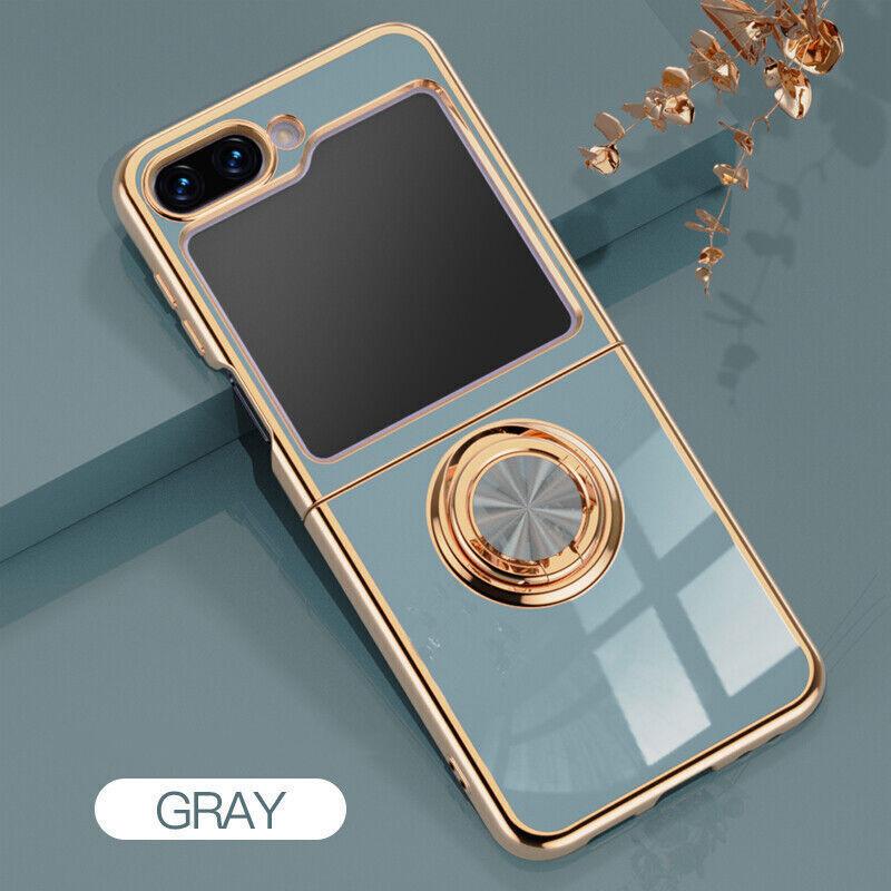 

Противоударный чехол для телефона Samsung Galaxy Z Flip 6 5 4 3 защитное кольцо подставка держатель роскошный полный защитный чехол For Samsung Z Flip 3 серый