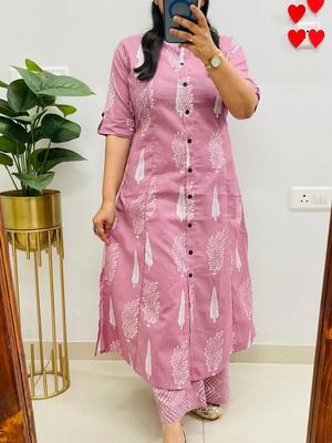 Women Designer Floral Fine Cotton Kurta Palazza Set Indian Designer Top Tunic Kurtis