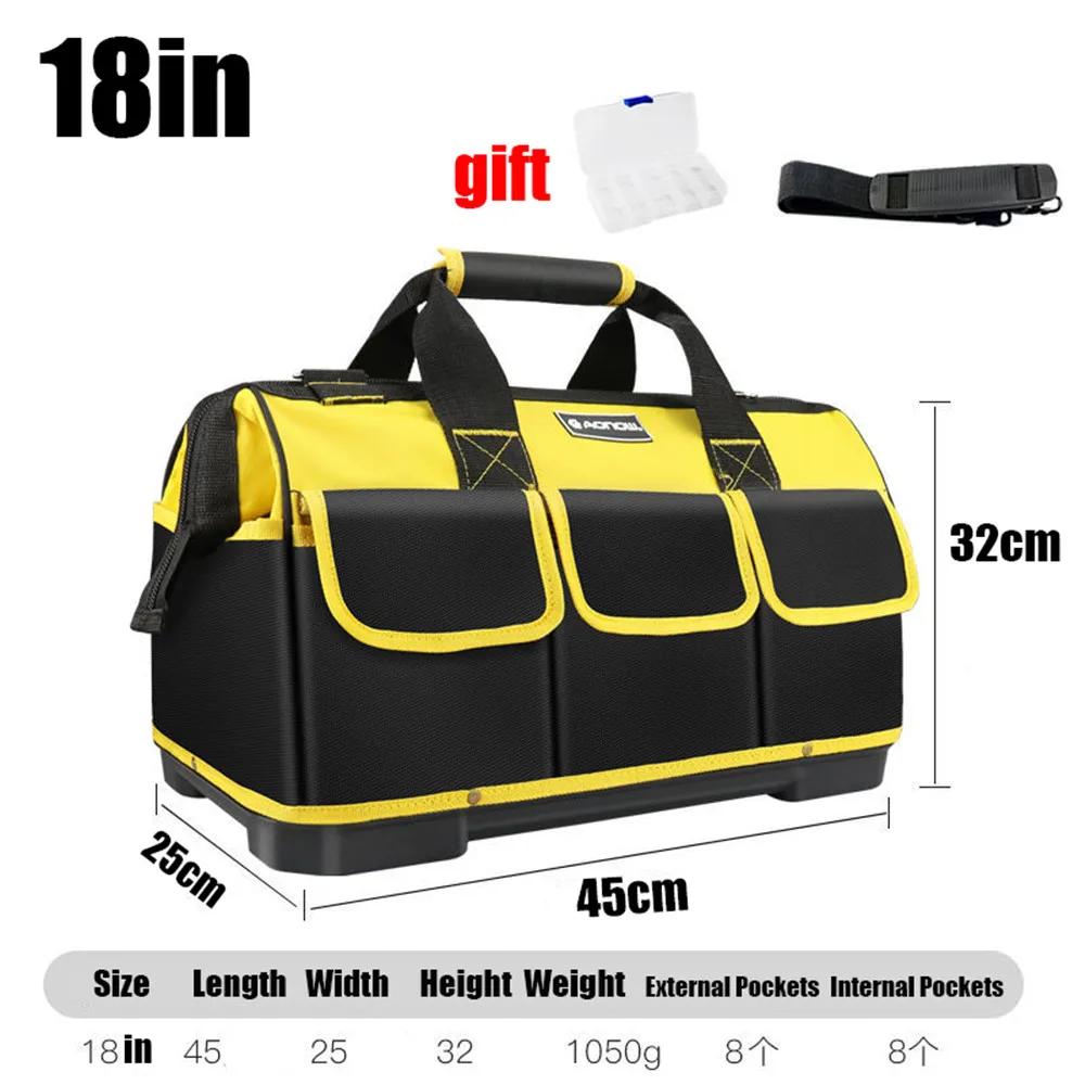 New Yellow 14/16/18/20in Tool Bag Electrician Bag 1680D Oxford Waterproof Wear-Resistant Heavy Duty Tool Storage Tool Box