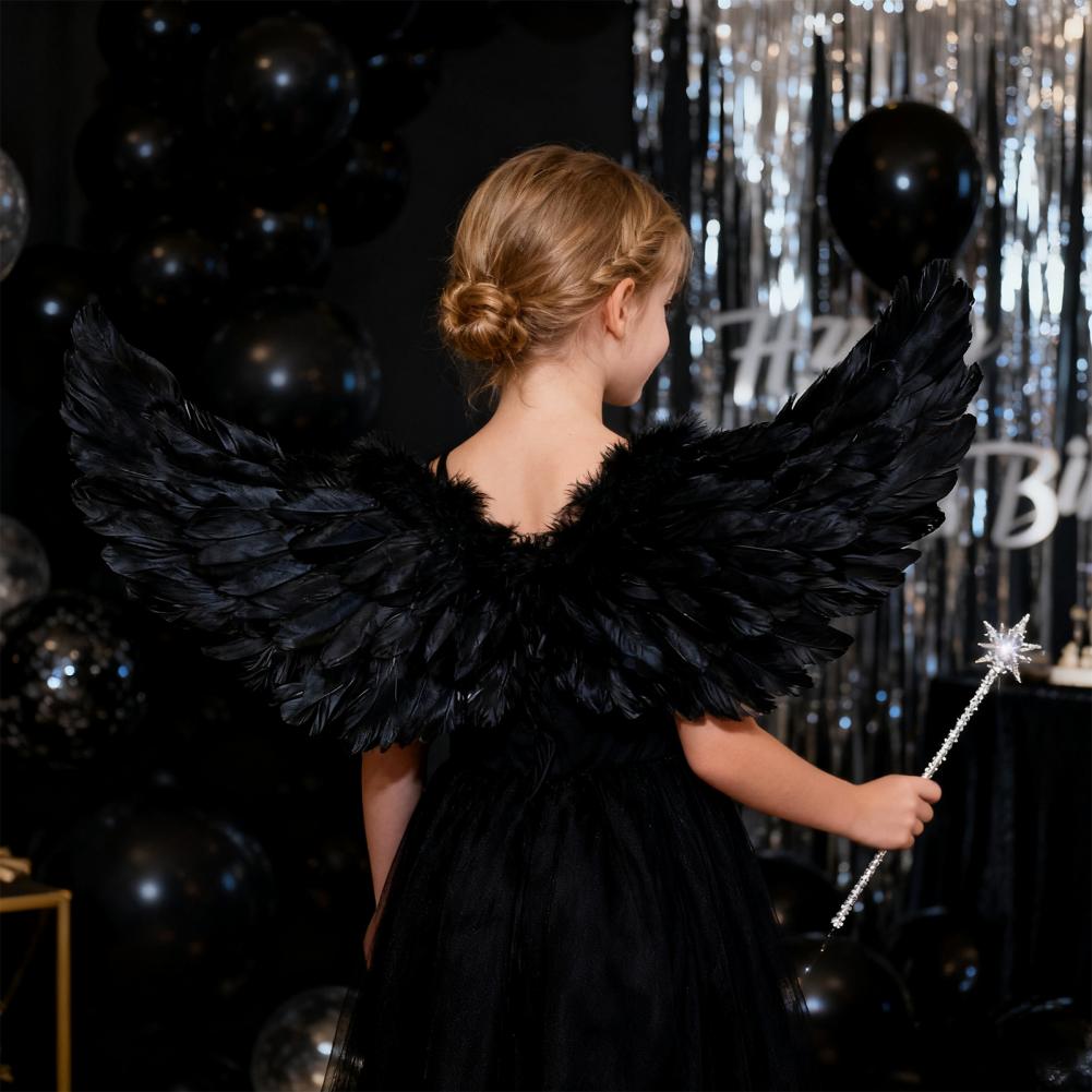 Engelsflügel Kostümset für Kinder – Federflügel mit Stirnband & Zauberstab, Verkleidungs-Requisiten für Halloween Cosplay Party