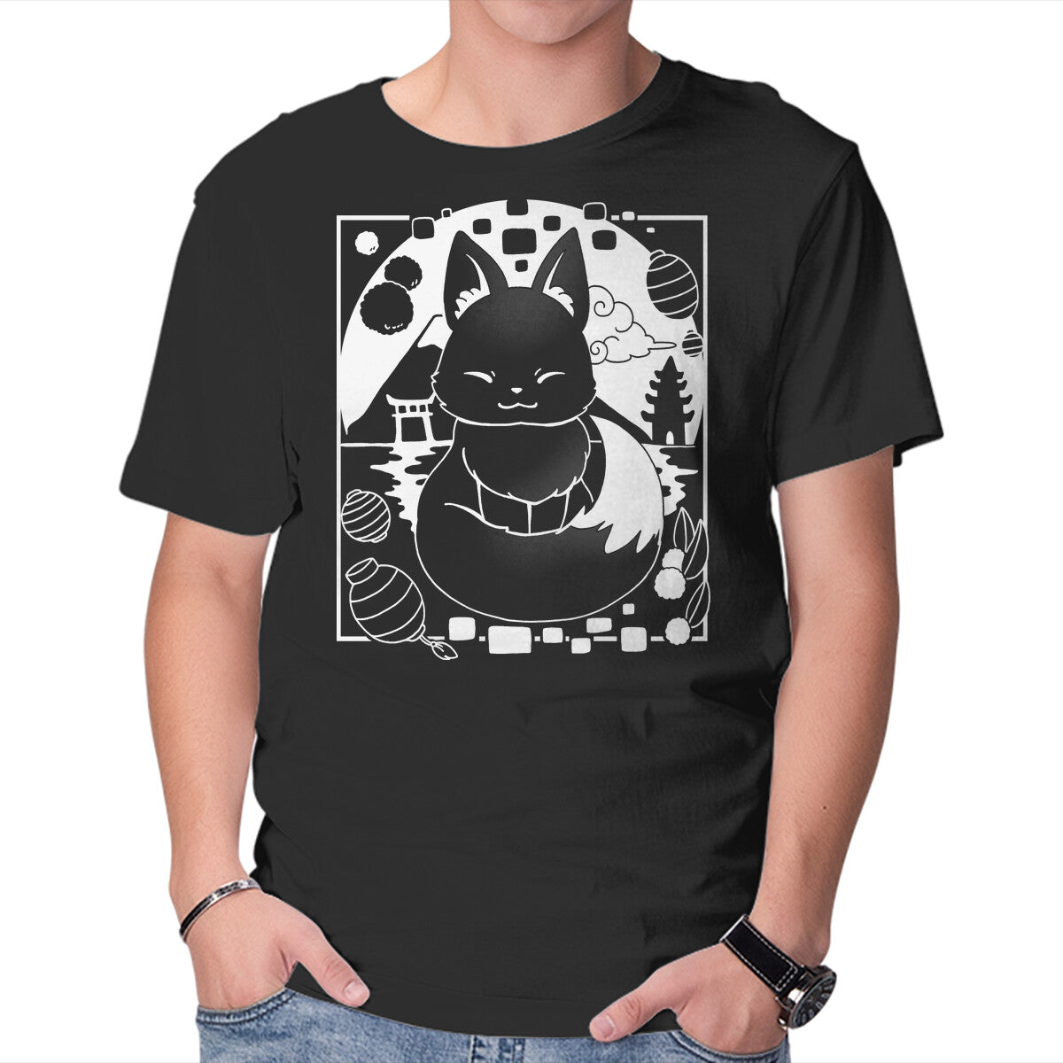 Unisex Crew Neck T-Shirt Fox Lantern Graphic Short Sleeve Casual Tee XL