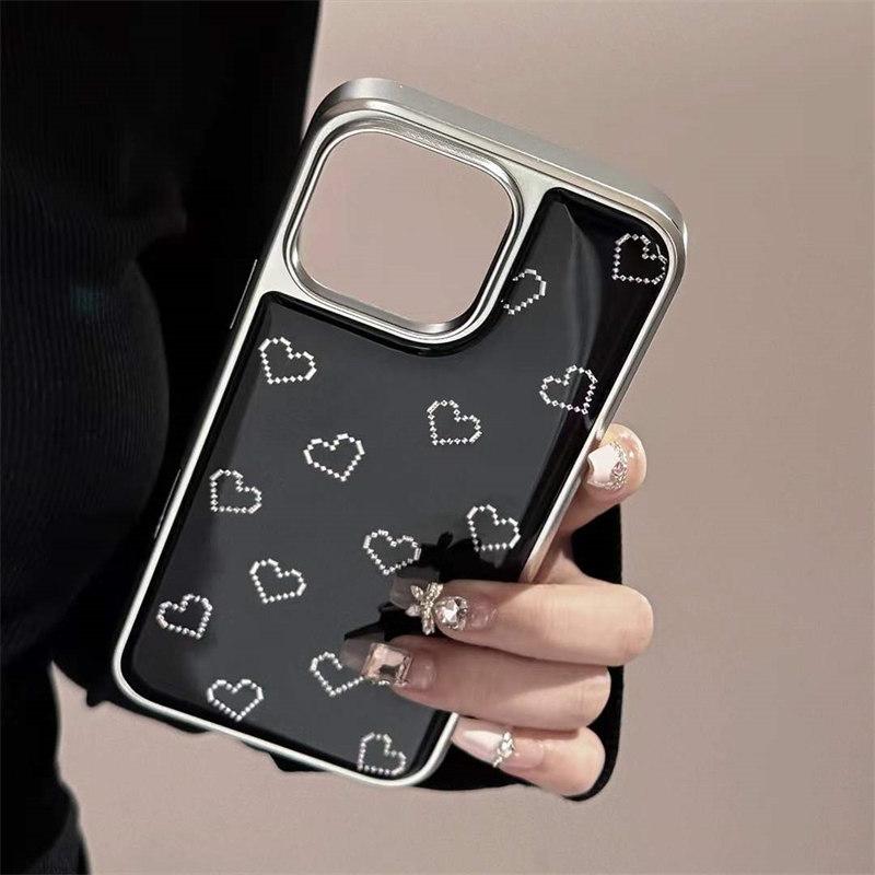 Carcasă acrilică de înaltă calitate, cu ramă electrolizată și design simplu, tip „love” pentru iPhone 16 Pro Max 15 14 Plus 13 12 Pro 11, cu protecție împotriva căderii