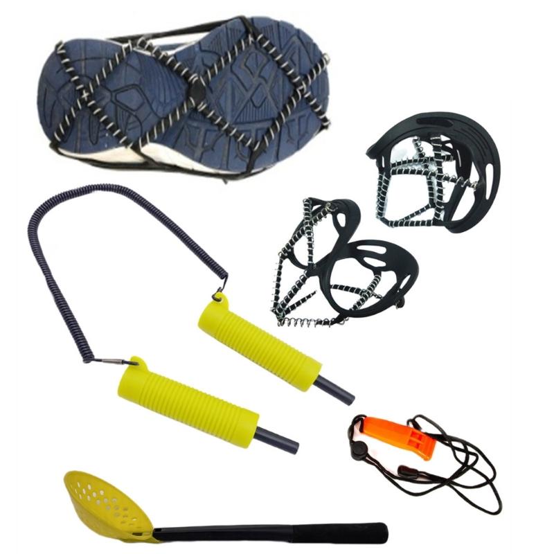 Ice Fishing Safety Kits Outdoor Retractable Ice Safety Spikes Whistles Ice Spoon Ice Grippers Light Weight Ice Picks