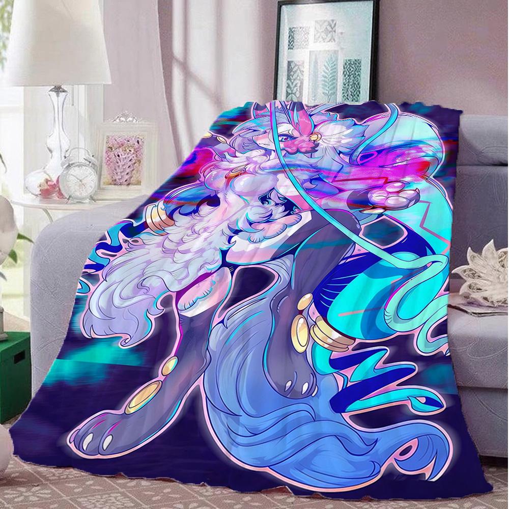 Kawaii L-Lucarios Throw Blanket for Sofa Blankets & Throws Furry Home and Decoration Camping Bedspread On the Bed New Year Anime