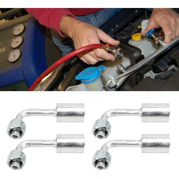 Car AC Aluminum Connector, 10Pcs 3/8in 90 Degree Bend Air Conditioning Splicer Hose Fittings Adaptor Connector Joint Pipe Swivel Coupling Universal