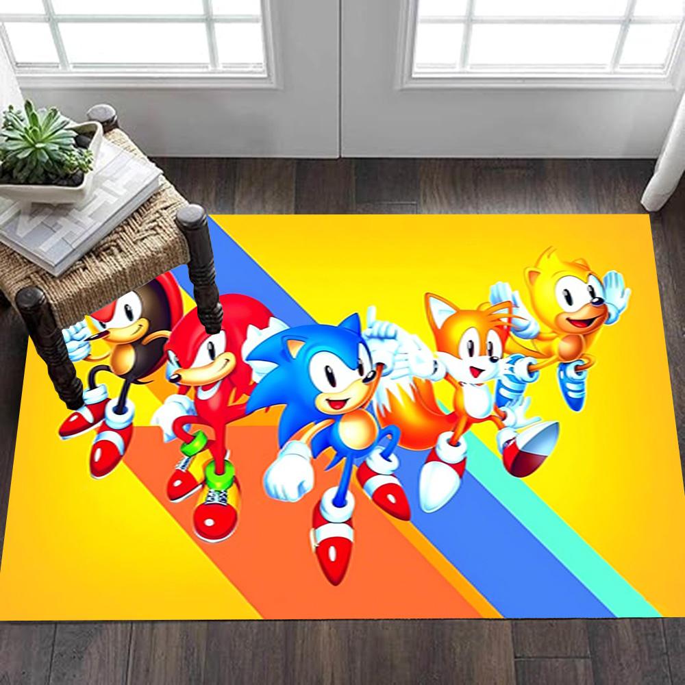 Sonic The Hedgehog Group Decoration,Carpet,Living Room,Bedroom, Non-slip,Square rug