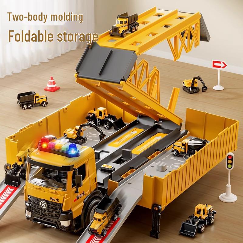 Children's Engineering Toy Set: Large Truck, Crane, Excavator, and Container Truck - Perfect Gift for Boys