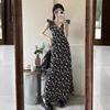 Summer French Black Floral Dress High-end Women's Suspender Long Dress Small New Small Flying Sleeves