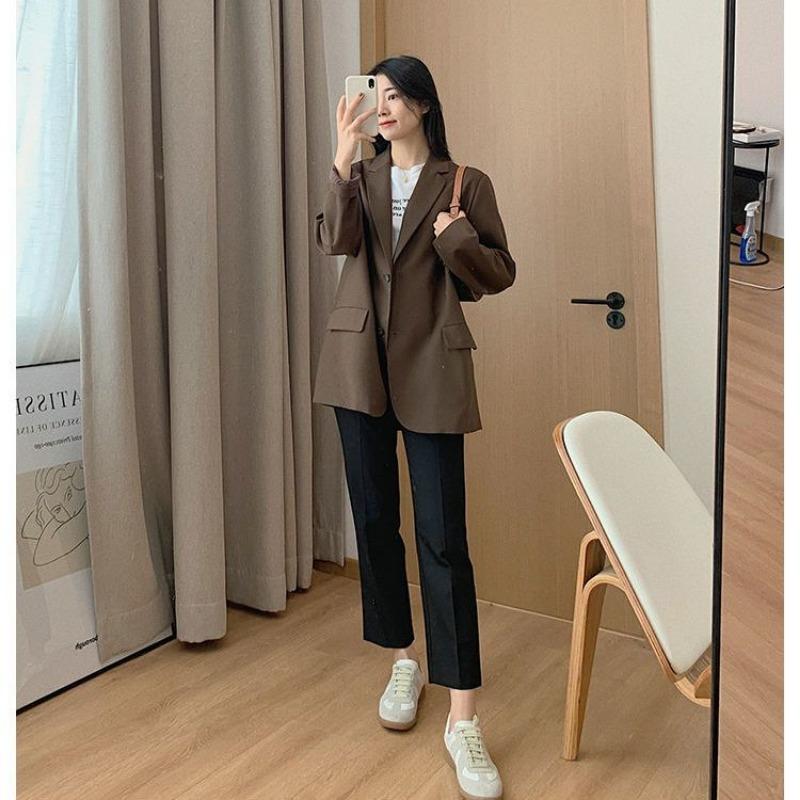 Women's Big Ding Homemade Cigarette Tube Suit Pants for Women Loose and Casual High-waisted Slimming Nine-point Pants