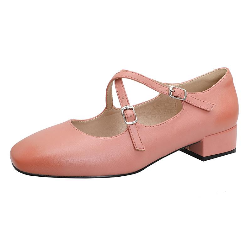Ballerines Mary Jane Rétro pour Femmes : Pointe carrée Marron Rouge Sangle Croisée, Style Ballet Minimaliste, Culte sur Internet pour Quotidien/Bureau/Décontracté XW-5537-2