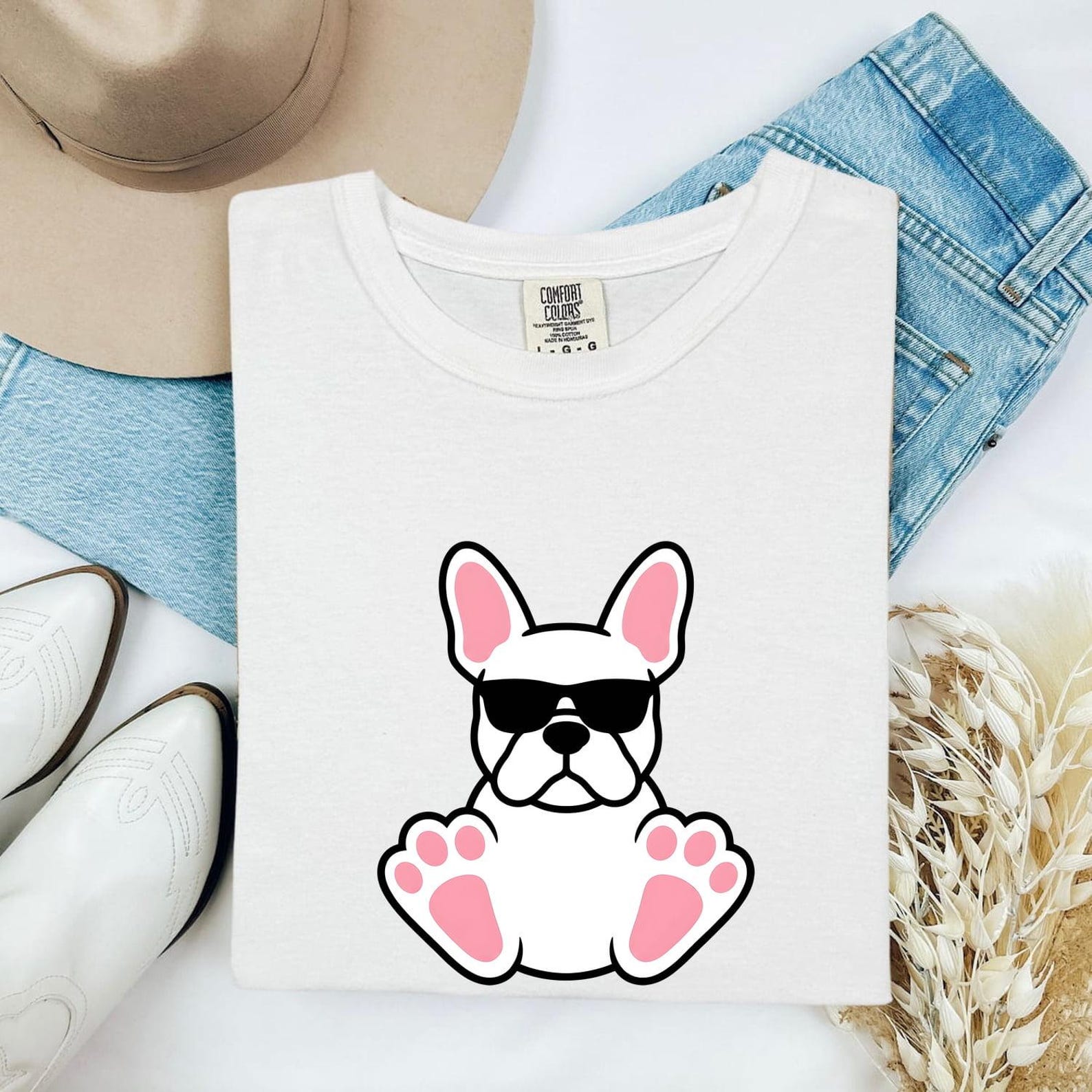 French Bulldog Shirt Animals Puppy Gift Women Comic Tee Bulldog T-Shirt Pet Fan Cartoon Tshirt Puppy Graphic Simple Sunglasses Tshirt 4XL