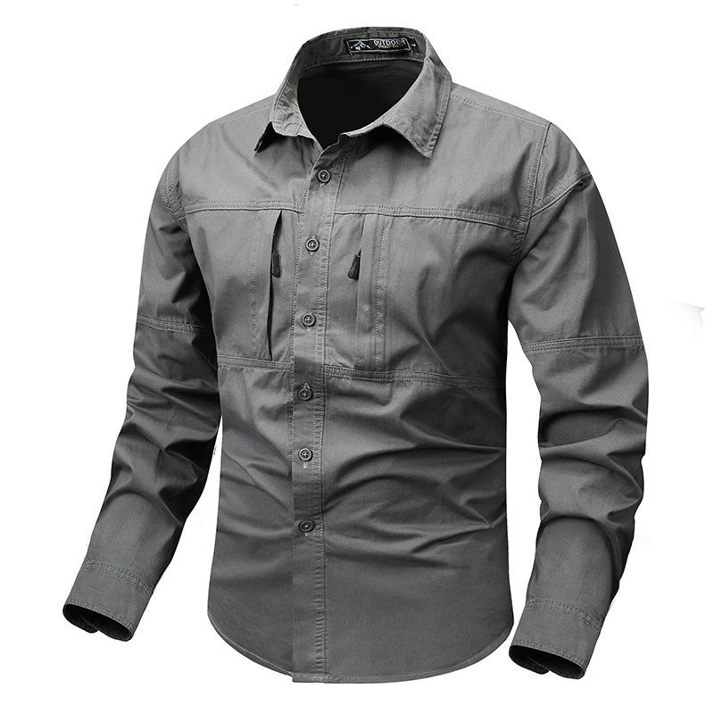 

Retro Workwear Men s Long Sleeved Shirt Pocket Design Men s Casual Button Shirt Suitable for Outdoor Spring and Autumn 5XL сірий