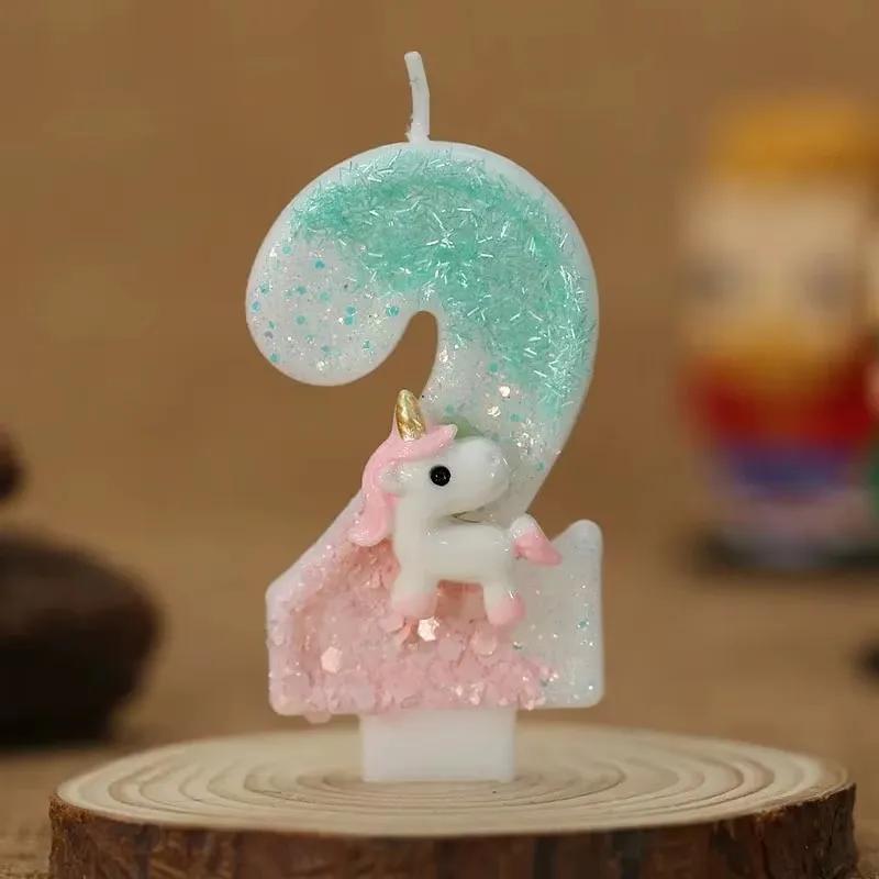 3D Number Birthday Candle Pink Glitter Unicorn Cake Decorating Party Anniversary Cake Decor for Cake Children's Birthday Candle