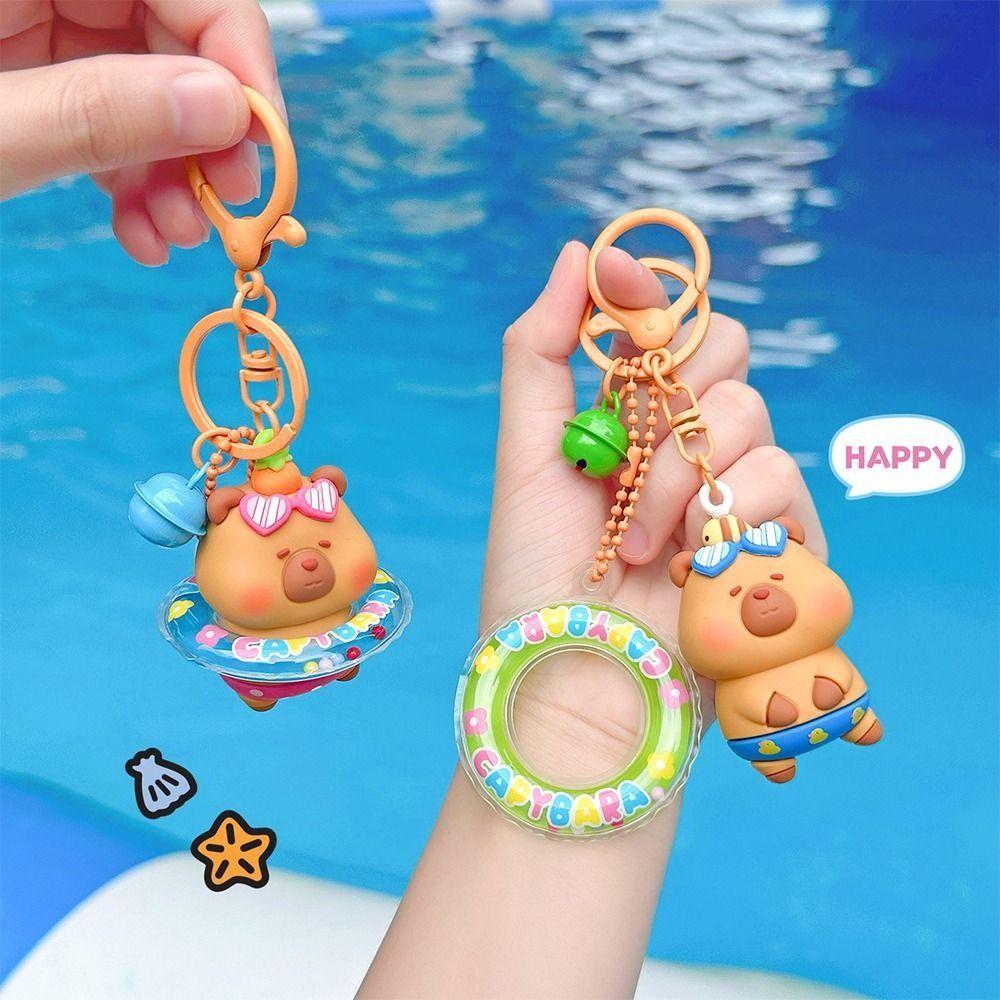 with Bell Swimming Ring Capybara Pendant Cute Cartoon Car Key Ring  Car Key Pendant
