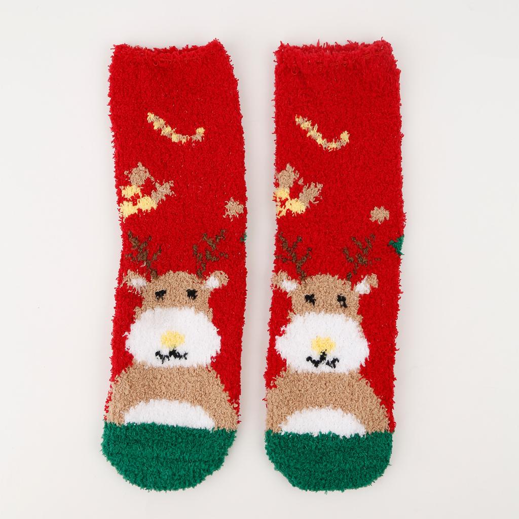Ladies' Christmas Socks Coral Velvet Socks Cartoon Elk Half Velvet Socks Sleep Floor Socks