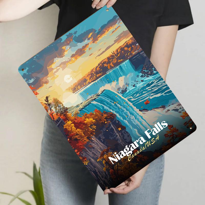 

Niagara Falls Autumn Landscape Metal Wall Art Home Decor for Living Room Bedroom Office Decoration Painting 20x30cm（7.8x11.8inch）