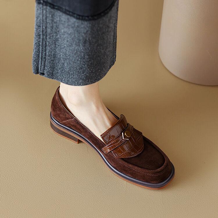 Fashion New Autumn Winter Sheep Suede Women Pumps Shoes for Women French Round Toe Low Heel Loafers Zapatos Mujer Chunky Heels Ladies
