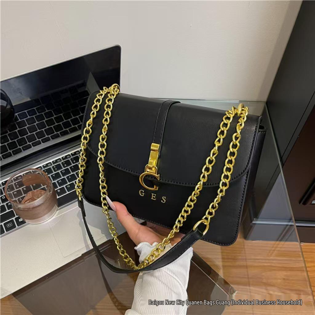 Bolsa Quadrada Pequena de Corrente Texturizada Moderna Europa & América - Moda Feminina 2025 Bolsa de Ombro & Transversal