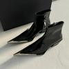 Soleist Reißverschluss Seite Mode Damen Stiefeletten Metall Spitze Damen Schuhe Grober Absatz Western Cowboy Stiefel