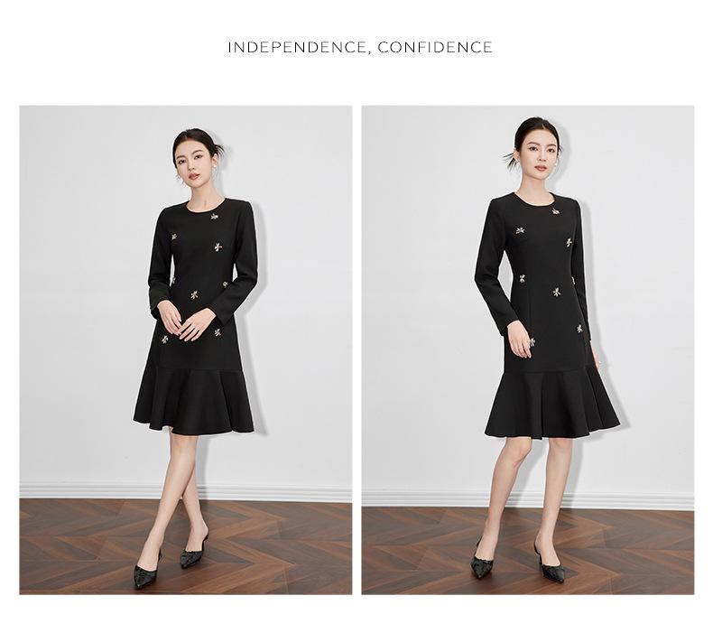 High-Grade Handmade Diamond Slim Ruffled Long-Sleeved Mini Dress for Formal Occasions