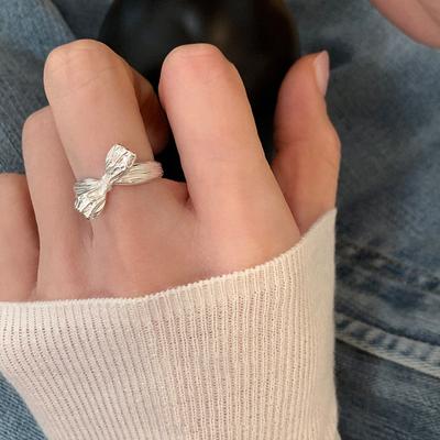 Design Sense Textured Bow Ring Women'S Niche Personality Unique Temperament Fashion Elegance Versatile Ring Ring