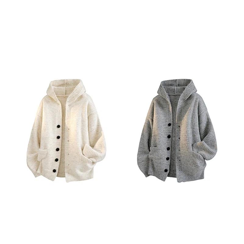 Herrhuvtröja i stickad kofta, avslappnad knapptröja