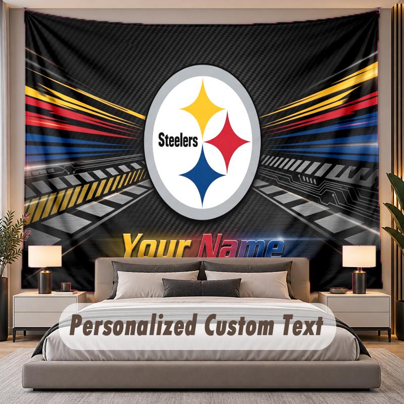 Custom Name Text Tapestry Pittsburgh Steelers Personalized Polyester Wall Tapestry For Bedroom And Room