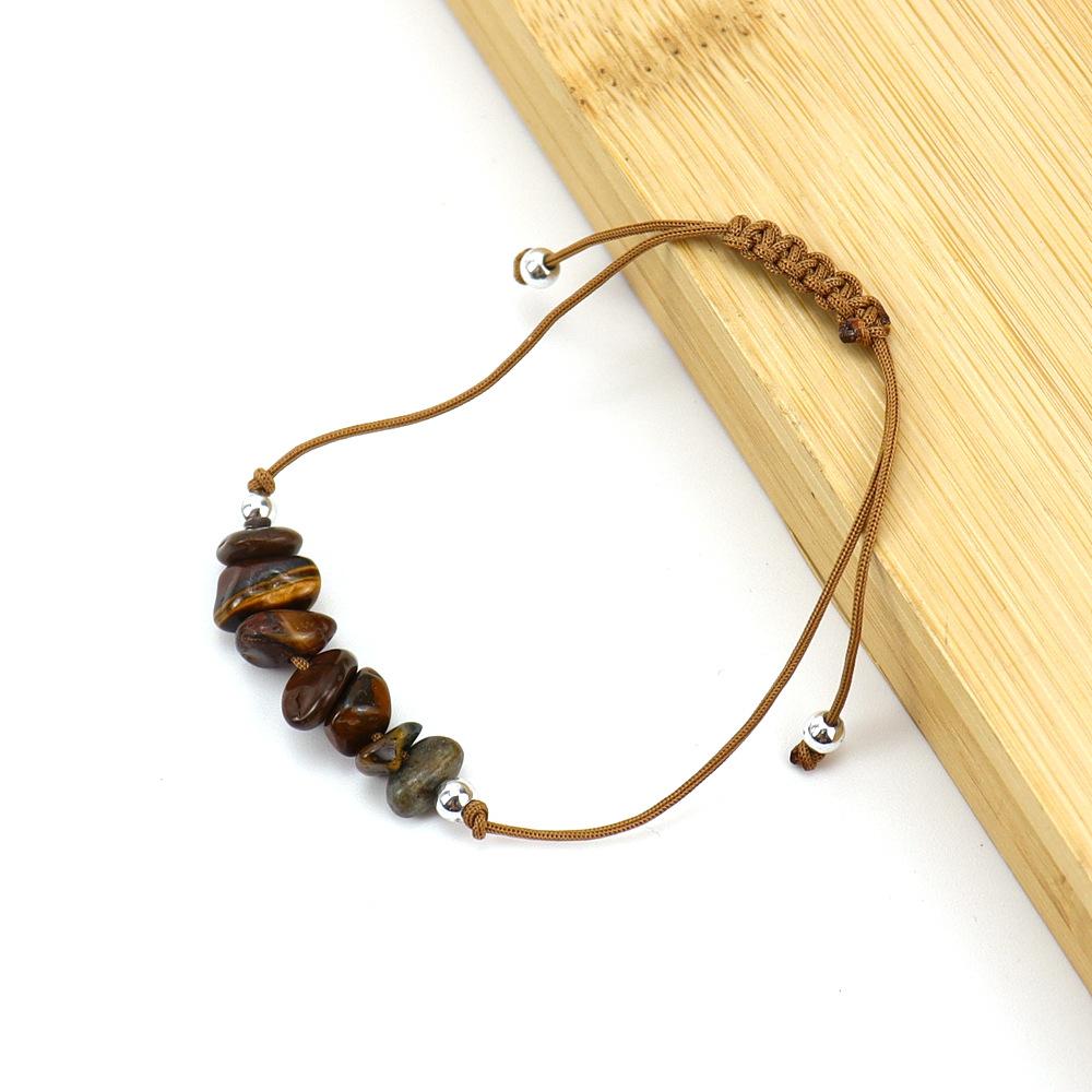 Popular Irregular Gravel Rough Stone Woven Wax Wire Bracelet Bohemian Tiger Eye Amethyst Beach Hand Rope B83