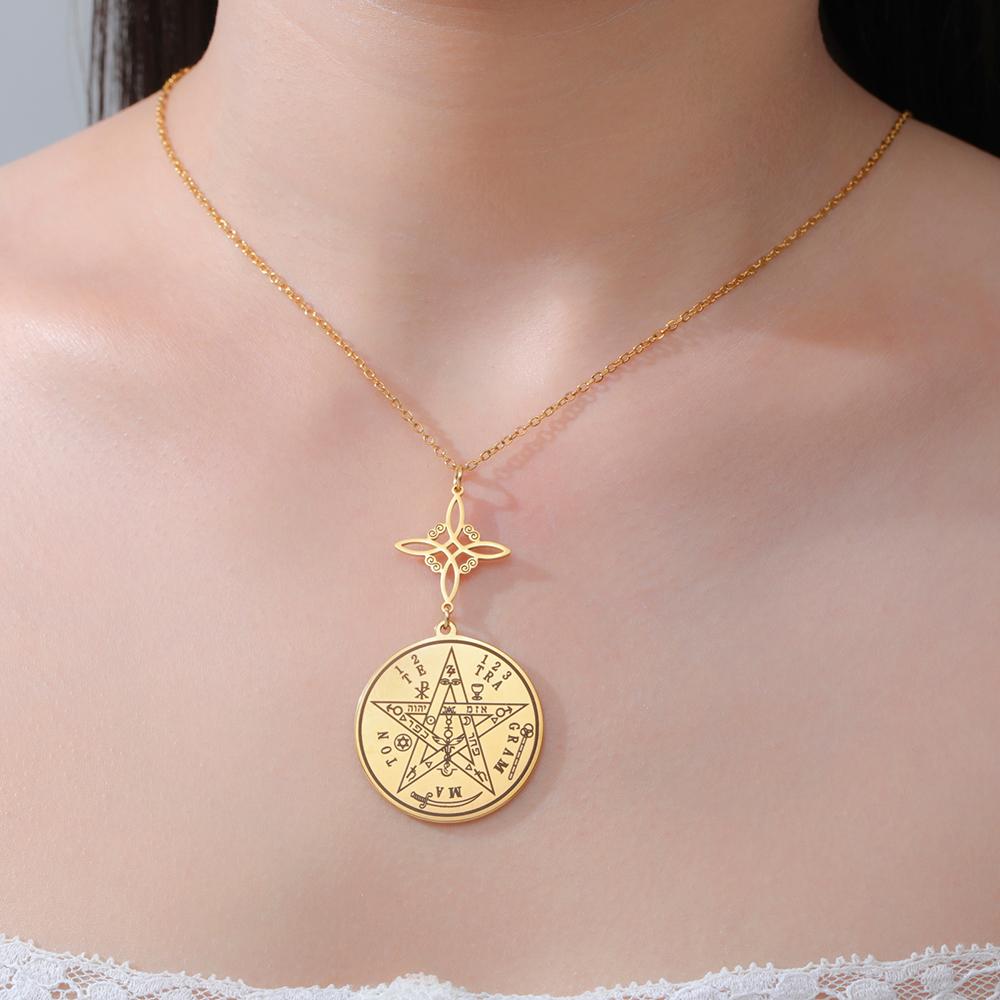 Dawapara Tetragrammaton Pentagram Necklaces Witches Knot Pendant Wiccan Protection Amulet Stainless Steel Jewelry