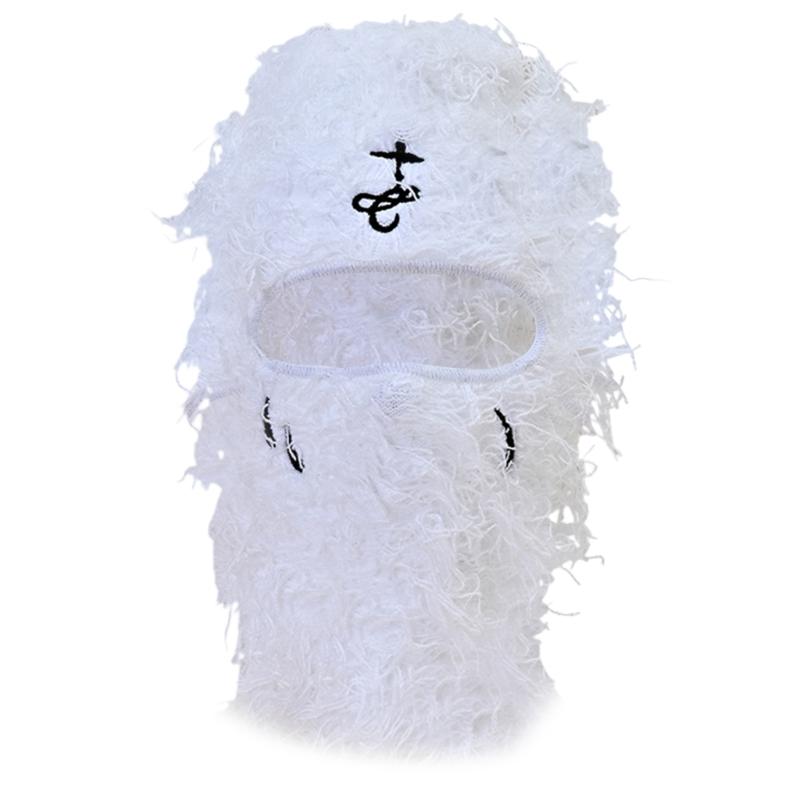 

Взрослая балаклава с вышитым узором, эластичная, ветрозащитная, для защиты шеи, шапка с отверстием для глаз, зимняя шапка для велоспорта, катания на лыжах белый