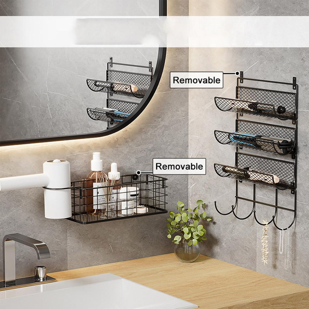 Multi-layer hair dryer rack wall-mounted punch-free hair dryer rack bathroom multi-function hair dryer rack