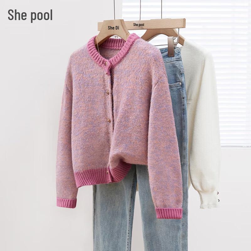 

Women s Round Neck Colorblock Knit Cardigan S