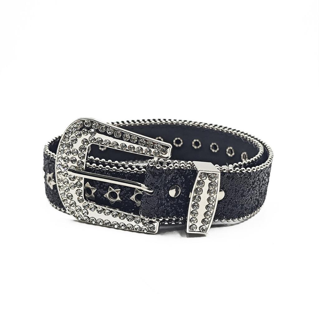 New Belt Y1k Fashion Belt Diamond Belt Punk Belt Belt Belt Female Hottie Waist Black Rhinestone Low Waist