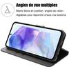 Coque pour Samsung Galaxy A55 5G, Noir, Coque Antichoc en Cuir PU avec Fonction de Porte-cartes