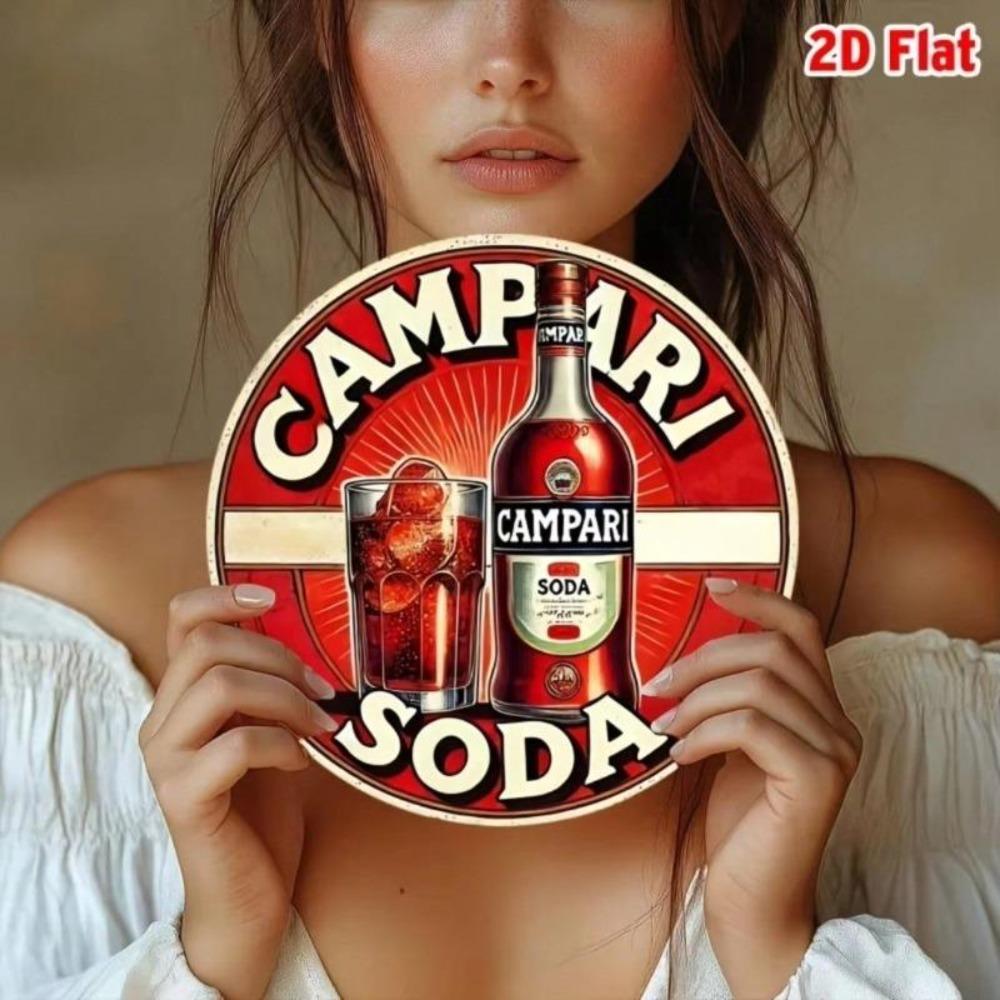Vintage Campari Soda Metal Tin Sign Round Wall Decor Aluminum Foil Engraving Retro Art Poster