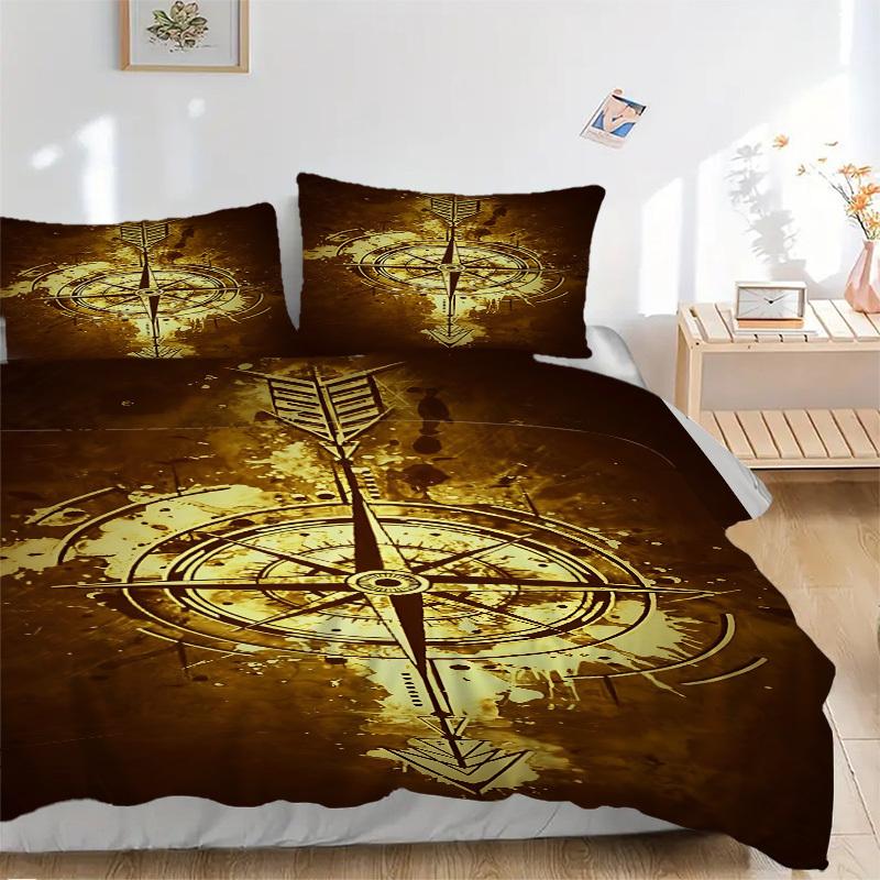 3pc Compass Arrow Cover Set - 1 Quilt Cover + 2 Pillowcases, All Seasons Bedroom Setting, Perfect for Home045