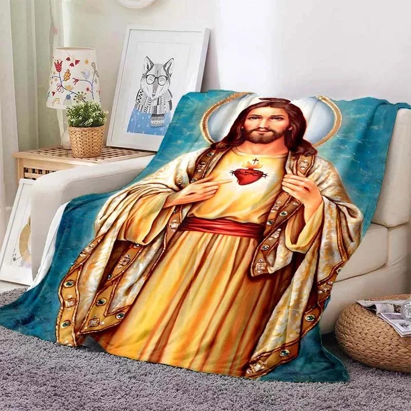 6 Size Merciful Jesus Christian God Flannel Art Blanket Throw Sofa Bed Cover Four Season Soft Fluffy Quilt Blanket Flannel Throw