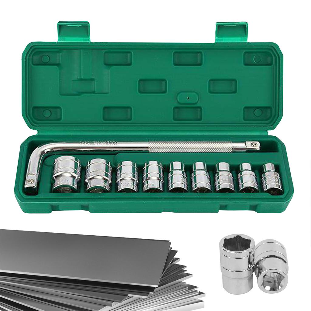 10Pcs 6-Point Car Wheel Lug Nut Removal Sockets Tool 1/2 Inch Drive with 8-24mm Sizes & L-Type Handle for Most Cars Repair