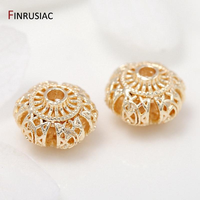 

Fashion Design 2 Types Hollow Flat Beads Accessories For DIY Jewellery Making, Brass Metal Gold Plated Beads Components 4 pieces