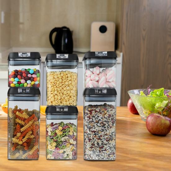 6Pcs Sealed Tank Food Storage Containers Set BPA Free Transparent Dustproof Large Capacity Stackable Airtight Cereal Containers