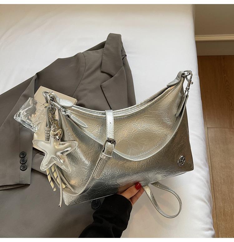 Fashion solid color casual hand-scratched tote bag 2025 summer new commuter niche women's shoulder messenger bag tide