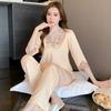 Pajamas Women'S Spring And Autumn Silky Satin Long Sleeve Women'S Pajamas Homewear Set Sexy Colorful Lace Premium Sense