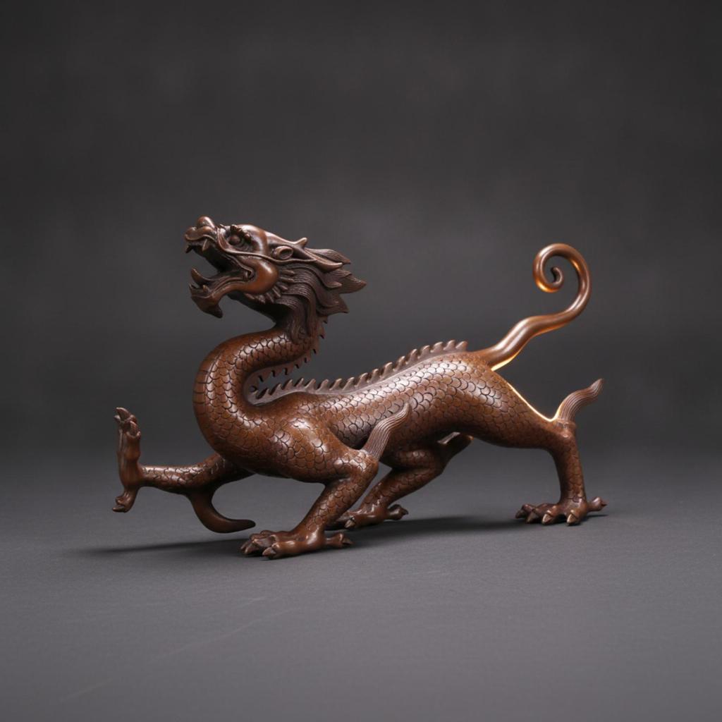 Dragon Figurine Metal Finish Statue Large for Study, Entryway