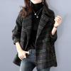 Otoño Invierno mujer abrigo cuello vuelto grueso Warleem manga larga cárdigan Retro suelta longitud media estampado a cuadros chaqueta elegante para mujer